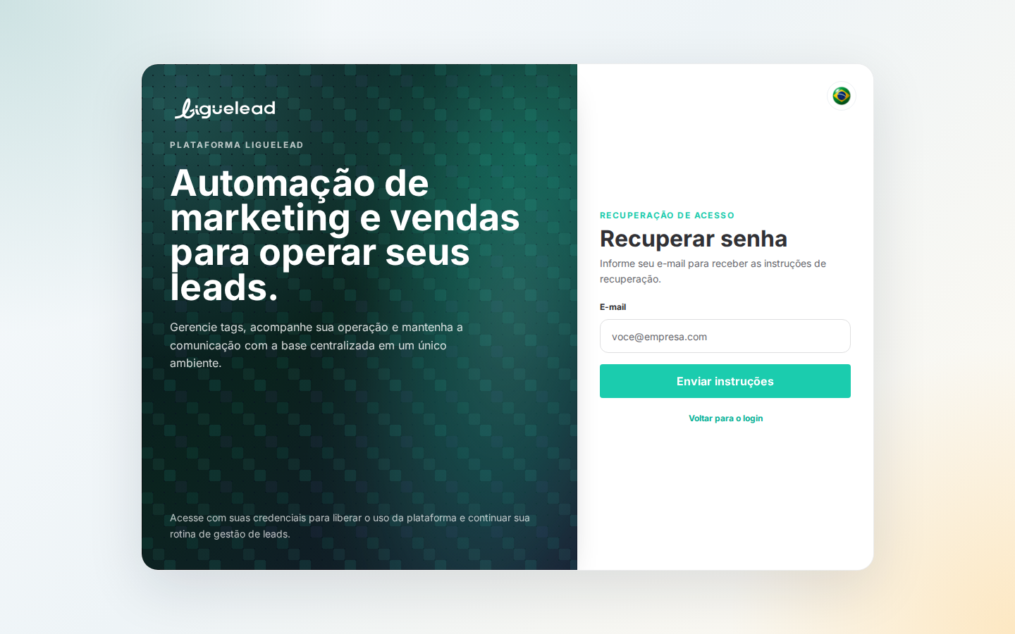 Tela de recuperar senha