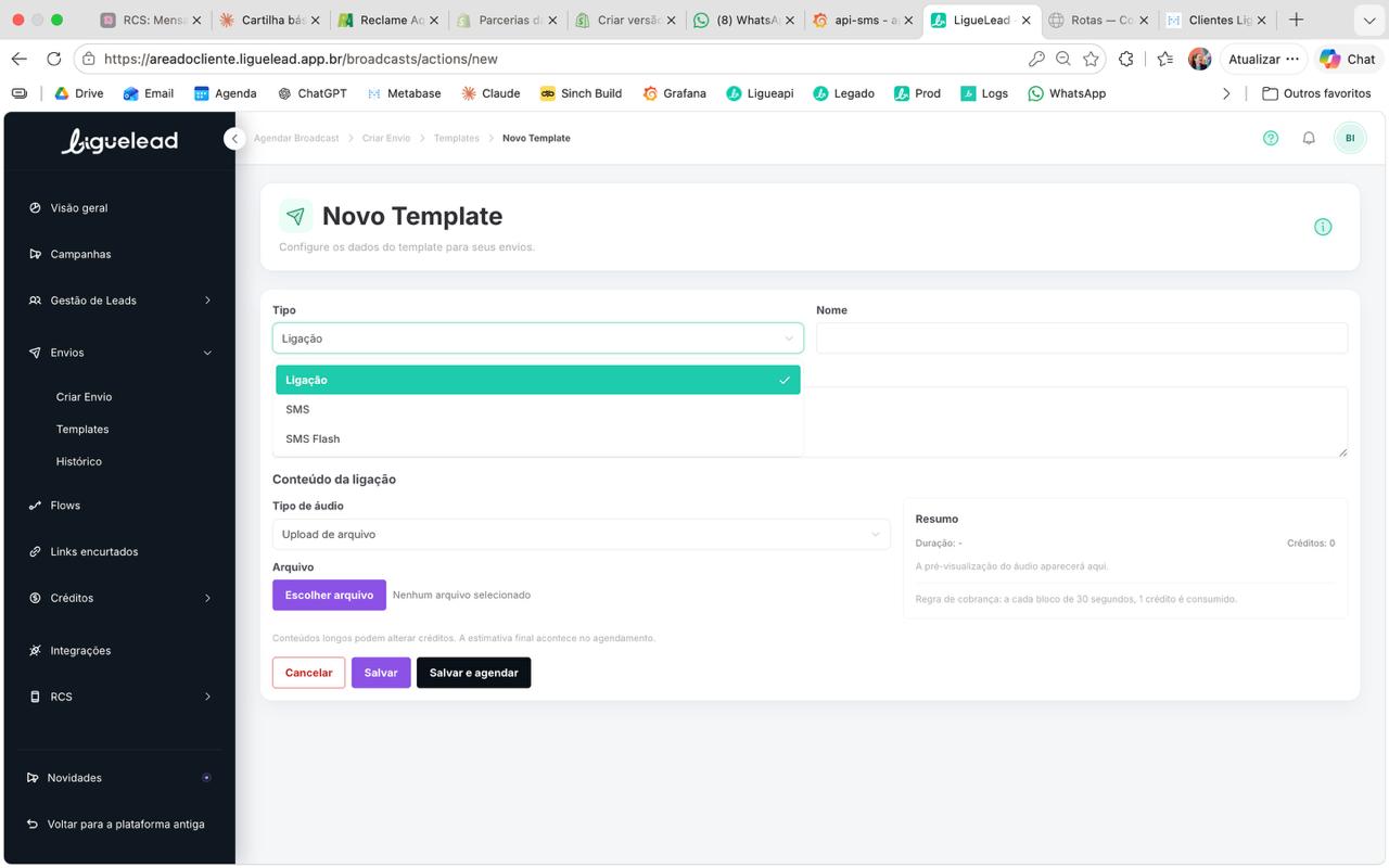 Dropdown Tipo aberto mostrando as 3 opções