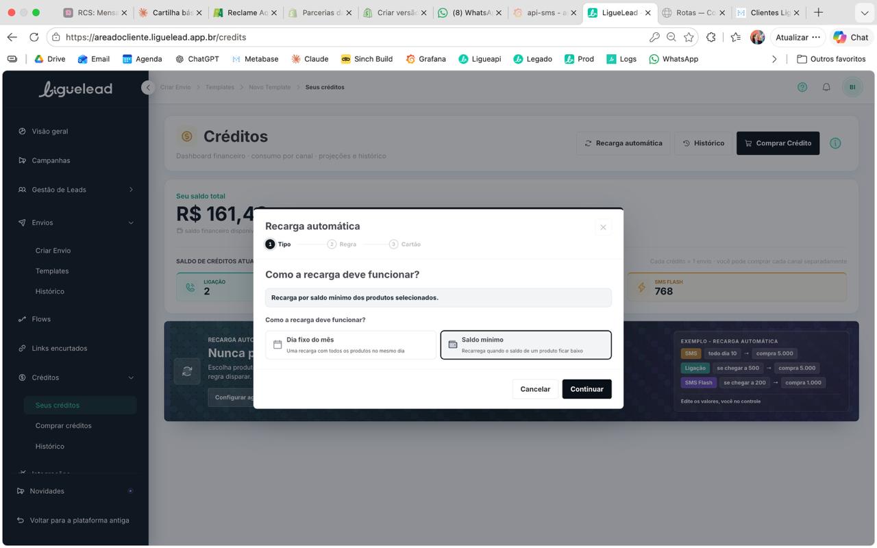 Passo 1 com Saldo mínimo selecionado