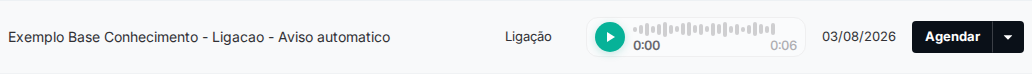 Linha da listagem — exemplo com template de Ligação