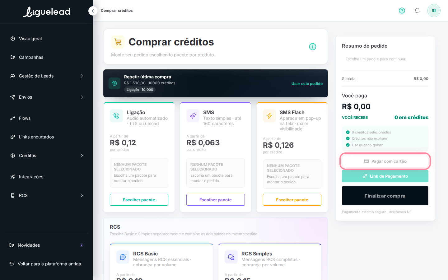 Botão Pagar com cartão