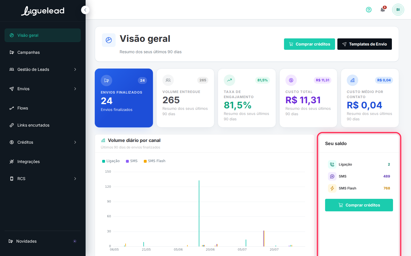 Cartão Seu saldo