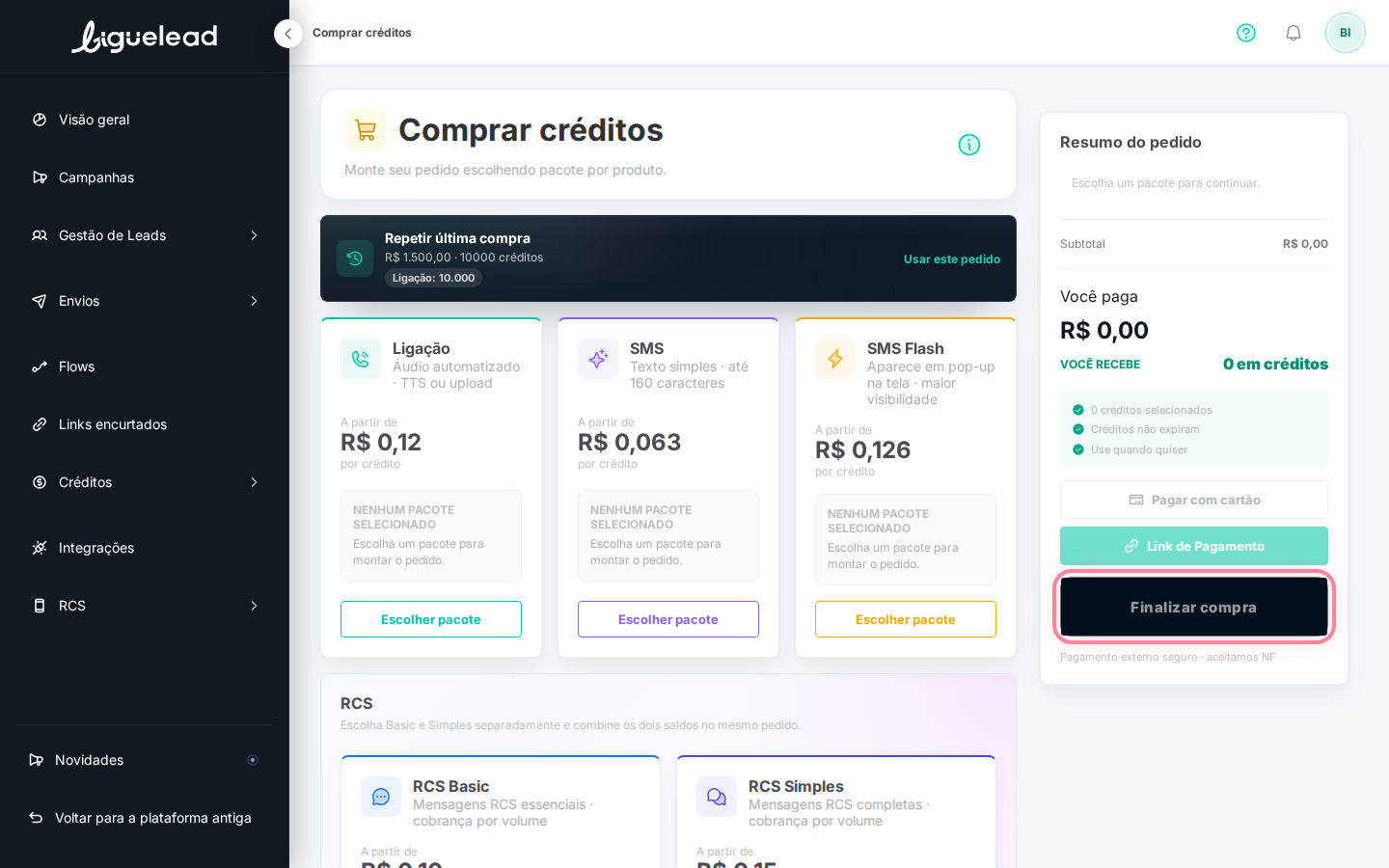 Botão Finalizar compra