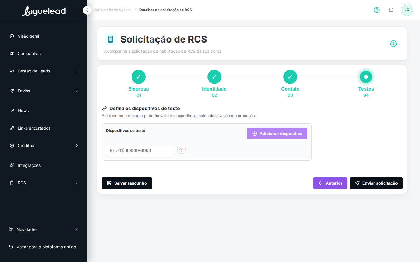 Campo de telefone inline após clicar em Adicionar dispositivo